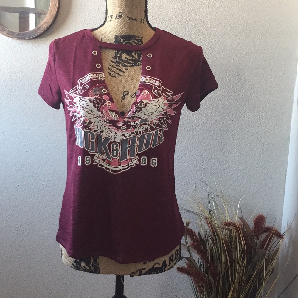 Rock & Roll V-neck jersey-style t-shirt